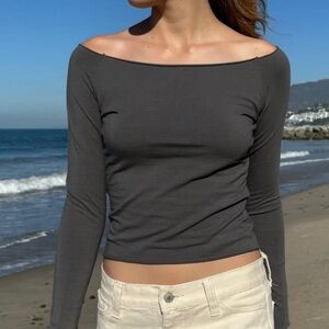 Brandy Melville Gray Off-Shoulder Long Sleeve Top